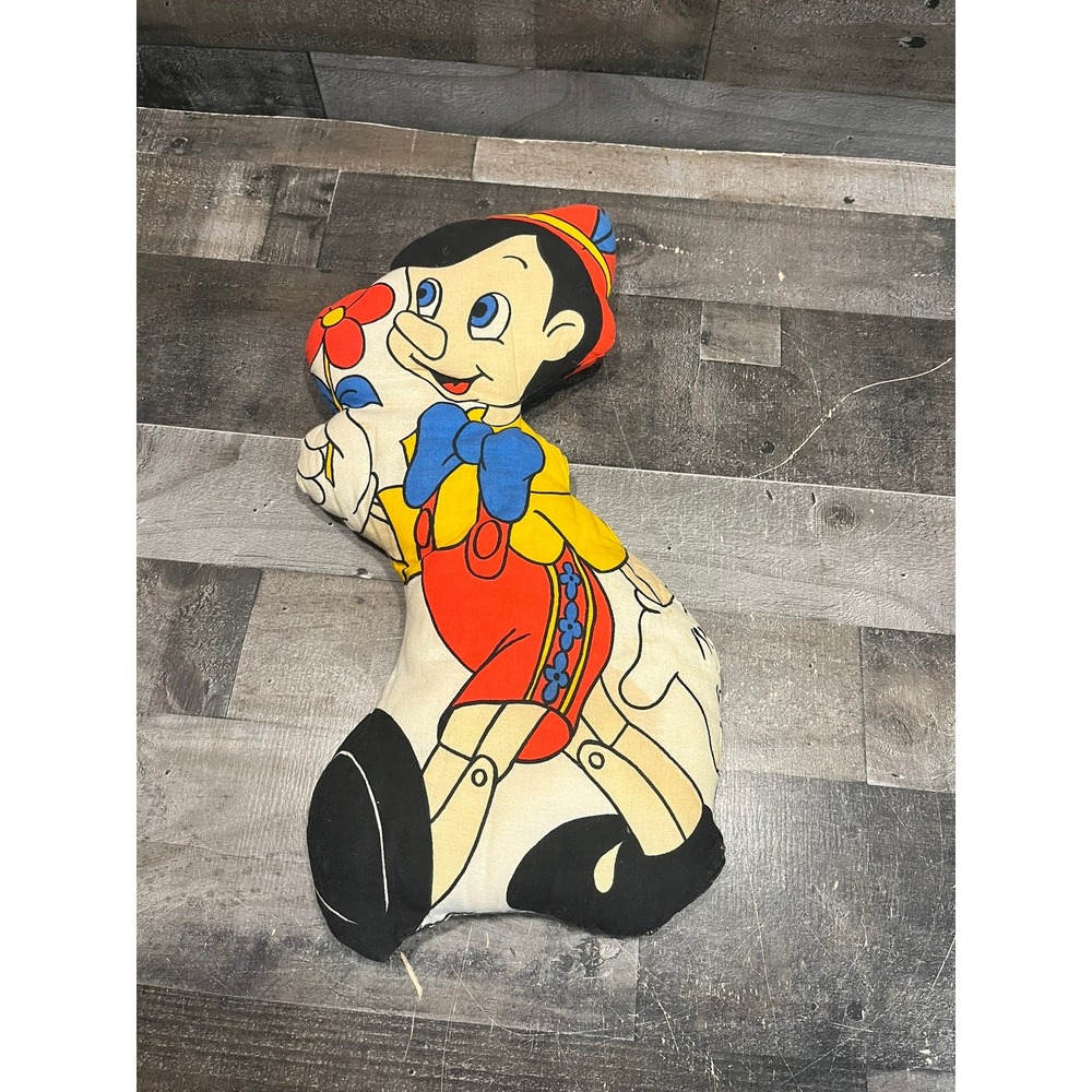 Vintage Disney Pinocchio Stuffed Fabric Pillow Plush Toy Double Sided 15 Inch